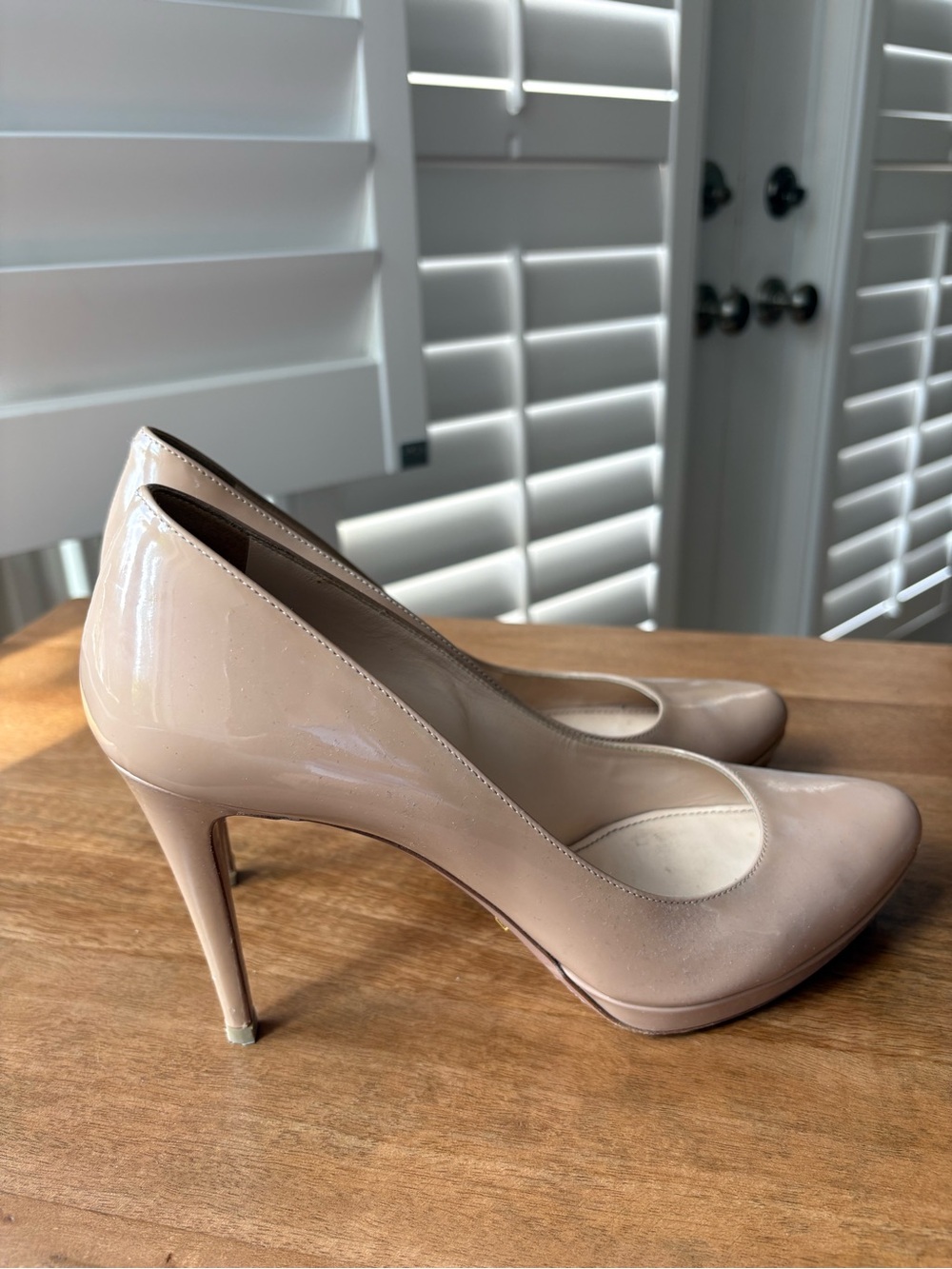 Prada Nude Patent Leather Pointed Toe Pumps
